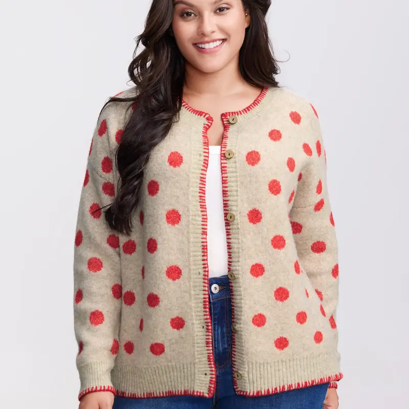 BloomChic Women's Plus Size Fox Jacquard Knit Cardigan Tops - Everyday Casual, Long Sleeves, Open-Front Deep V-Neck & Round Neck, Tunic-Length, Loose Fit, Pockets, Buttons, Nylon, Minimalist, Low Iron, Breathable, Geometric Design, Halloween Use，SohoChic