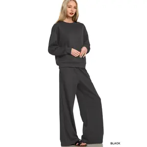 Zenana Scuba Crewneck Pullover & Pants 2 Pieces Set