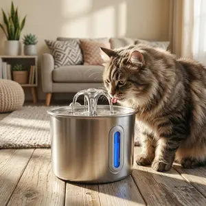 304 Stainless Steel Automatic Water Bowl Pet Water Fountain - 101oz/3L Large Capacity, Flower Nozzle, Easy-to-Clean Design, Quiet Pump for Dogs & Cats