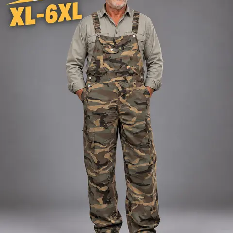 Men's Big & Tall Camouflage Overalls - Menswear, 1XL-6XL Sizes, Comfortable, Durable, Ideal for Outdoor Use