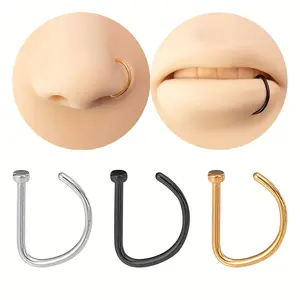 3Pcs D Shape Hoop Nose Ring Septum Piercing Lip Rings Ear Cartilage Earrings Helix Body Jewelry Gift
