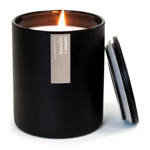 Smoke + Leather Matte Black Tumbler Soy Candle