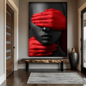 2D Flat, 1pc Wooden Frame Wrapped Canvas Painting, Modern African Women & Red Hand-painted Canvas Art Printing, Which Is Very Suitable For The Wall Decoration Of Families, Rooms, Living Rooms, Offices And Cafes, With Vibrant Red And Black Design, Sui