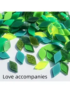 33 pieces, leaf-shaped (1.6*0.8cm/0.63*0.31in), acrylic mosaic colored plexiglass, candle holder handmade DIY (blue, green, mixed colors, sparkling mixed colors)
