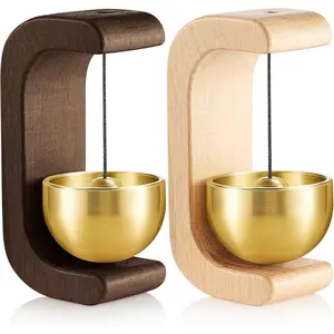 2 Pcs Magnetic Wooden Wind Chime Doorbell Decoration Shopkeepers Bell for Door Opening C Shape for Housewarming Gift Refrigerator Room Garden Restaurant (Black Walnut,Nature Beech)
