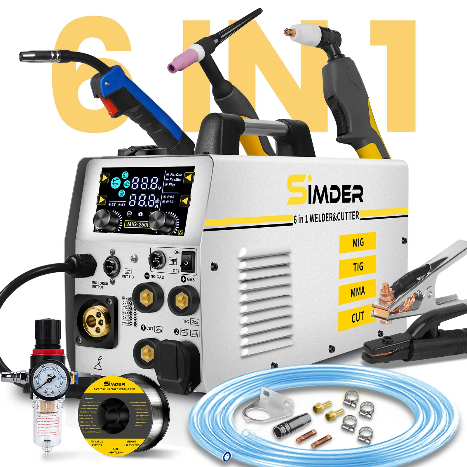 【DealForYourDays】S SIMDER 6in1 MIG Welder Plasma Cutter Combo, 160A 110V/220V Multi Process Welding Machine with Gas MIG, Flux Core MIG, Spool Gun, Lift TIG, Stick MMA & Plasma Cutting, IGBT Inverter Welder for Home Garage & Workshop