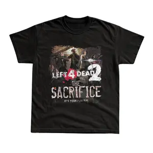 Left 4 Dead 2 The Sacrifice Campaign Graphic T-Shirt, Distressed Zombie Apocalypse Action Co-Op Video Game Key Art Print, Unisex Black Heavyweight Streetwear Tee, Gamer Outfit Gift
