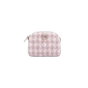 Pre-owned CHANEL Tweed Shoulder Bags Classic Zip Around Cosmetic Pouch Lavender‑White Mix JM BPT04