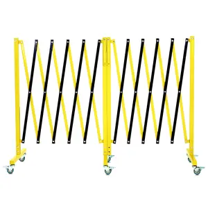 GARVEE 19.8 FT Industrial Expandable Metal Barricade, Rotatable & Portable Safety Barrier with a Warning Board and Casters, Retractable Traffic Fence Mobile Safety Barrier Gate Yellow Black
