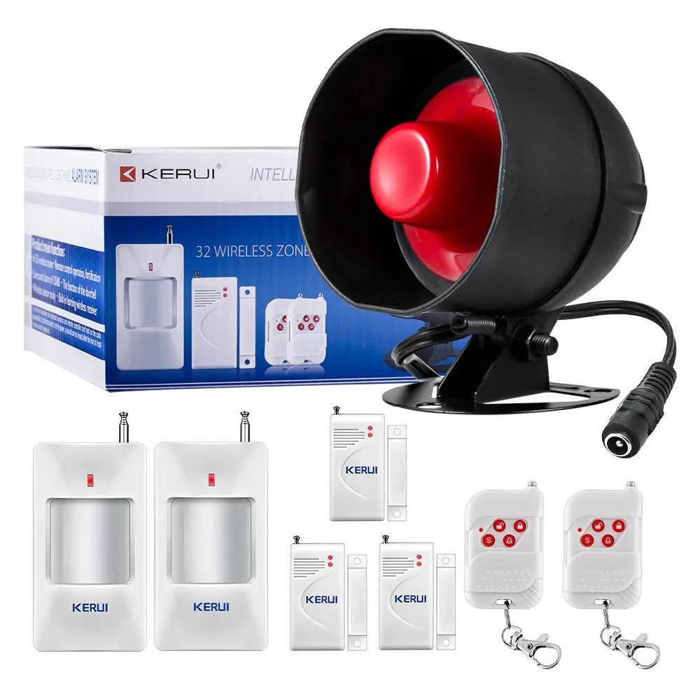 KERUI Wireless Home Security Alarm System Kit (433MHz), with Door Window Sensor, PIR Detector, Remote Control, Loud Weatherproof Indoor/Outdoor Strobe Siren Horn,for Home, Office, WarehouseUse