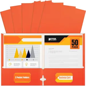 Better Office Products Two Pocket Portfolio Folders, 50-Pack, Orange, Letter Size Paper Folders, 50 Pieces, Orange
