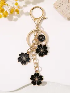 Stylish Initial Keychain Pendant, Dripping Flower Charm, Elegant Letter Key Ring for Women & Students, Perfect Accessory for Handbags & Backpacks