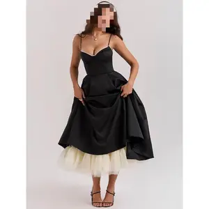 Elegant A-line Backless Sexy Midi Dress  Fashion Spaghetti Strap Sleeveless Loose Club Party Sexy Dress New Milkmaid Dress Formal  Wear Women's