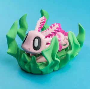 Cute 3D Printed Magnet Axolotl Fidget Toy With Seaweed House Flexible Articulating Sensory Pet Axolotl 3D Print Toy