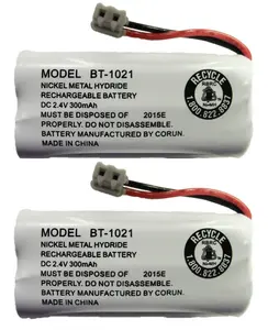 Battery BT-1021 (2-Pack) Replacement Rechargeable Battery For many Uniden Phone Systems and Cordless Handsets, DC 2.4V 300mAh