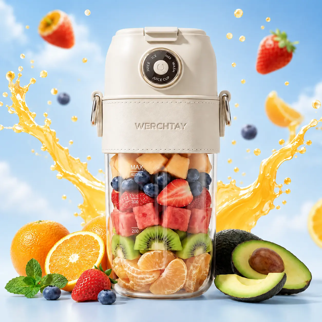 Small Portable BPA-Free PC Blender, USB Rechargeable Mini Blender with LED Display, 22000 RPM Personal Juicer, Self-Cleansing Ice Crusher, Leak-Proof Cup for Travel & Gym