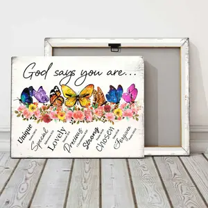 Butterfly & Blessing Canvas Poster, Modern Art Wall Decor, Solid Wood Frame, Waterproof Print, Affordable Home Decoration Gift, Butterflies And Blessings