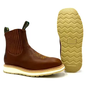 Silver Bull Slip On Rodeo Work Boot Dual Density Sole Slip Resistant Goodyear Welt Ankle SB-3073 Shedron Brown Leather Footwear Walking Shoes SB-3073  Comfort Boots