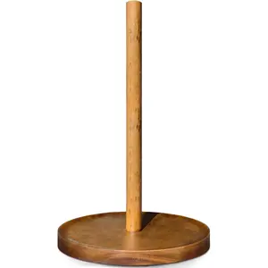 Paper Towel Holder Countertop, Wooden Standing Paper Towel Roll Stand for Rustic Farmhouse & Cottagecore Decor, Kitchen Bathroom Essential, Brown