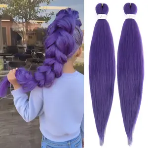 Long Purple Braiding Hair  Pre Stretched Synthetic Braiding hair Extensions for Braids, Purple Hair Extensions for Stage Party Halloween Costume Cosplay 24inch