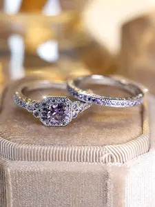 Luxury Artificial Zircon Decorated Ring Set, Exquisite Wedding Engagement Rings Jewelry for Couple, Fashion Accessories for Men and Women, Elegant Engagement Ring