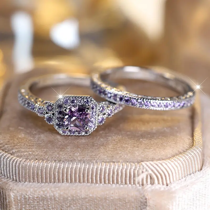 Luxury Artificial Zircon Decorated Ring Set, Exquisite Wedding Engagement Rings Jewelry for Couple, Fashion Accessories for Men and Women, Elegant Engagement Ring, Solitaire Engagement Rings, Artificial Gemstone Ring, Beautiful Rings