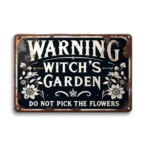 Vintage Warning Witch's Garden Sign, Metal Wall Art, Wall Decor for Home, Garage, Cafe, Bar, Club, Shop, Restaurant, Farmhouse & Garden Decor, Vintage Plaque Decor, Halloween, Vintage Garage Signs