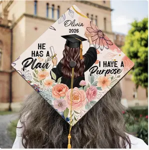 Personalized Graduation Cap Topper 2026, Black Queen Grad Cap, Christian Graduation Gift, He Has a Plan I Have a Purpose, Graduation Decor
