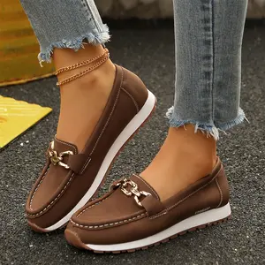 Women’s Loafers Trendy Chain Decor Breathable Flat Shoes Non-Slip Sole Daily Casual Footwear Indoor Outdoor Shoes