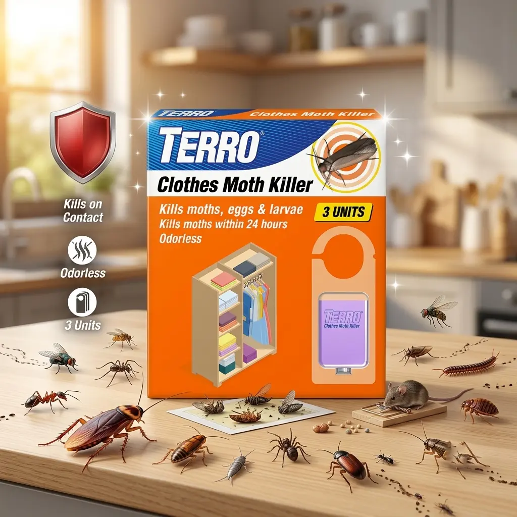 TERRO Clothes Moth Killer, 3-Pack, Kills Adult Moths, Larvae & Eggs | Fast-Acting Odorless Formula, 24 Hour Protection for Closets Wardrobes Drawers Storage Areas, Treats 3 Standard Closets