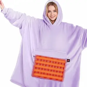 Heated Wearable Blanket Hoodie  Pack, Oversized Sherpa Blanket Sweatshirt for Women & Men, Warm Soft Pink BLACK