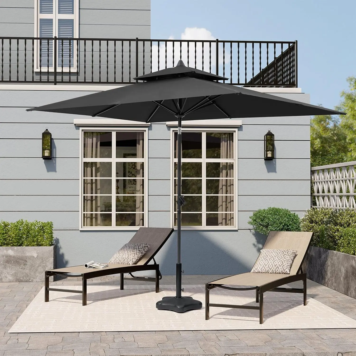 Crestlive Products 10x7 ft Double Top Patio Outdoor Umbrella, Market Table Umbrella, Rectangular Tilting Parasol, 500H Fade-Resistant & Water-proof for Poolside Garden Backyard