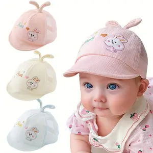 Baby Summer Baseball Cap for 0-6 Months Newborn, Breathable Adjustable Sun Hat with Cute Rabbit Embroidery for Boys & Girls