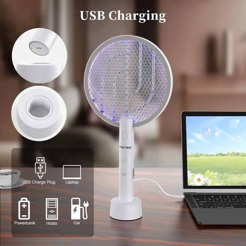 Electric Fly Swatter, 2-In-1 Intelligent Insect Killer, Electronic Mosquito Zapper, Power Output Generator with USB Charging Base, Mosquito Lamp for Home & Bedroom