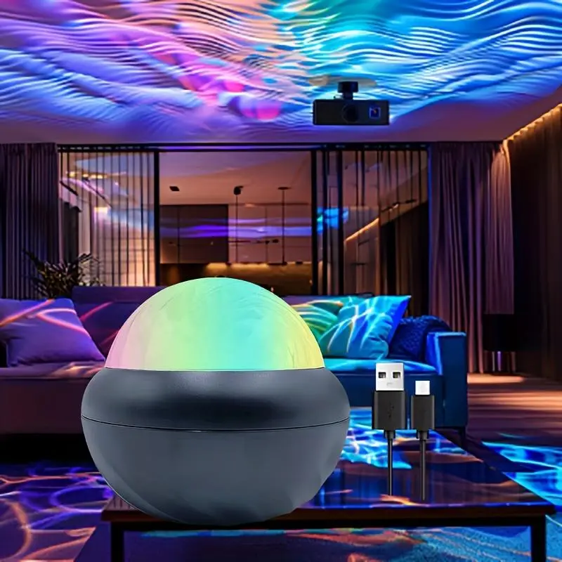 Aurora Projector Night Light, USB Powered RGB Night Light Projector with Remote Control, Multicolor Wave Changing Effect Light for Bedroom & Living Ro