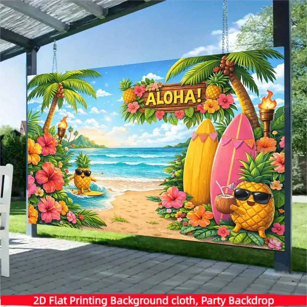 Aloha Hawaiian Beach, made of polyester material, suitable for summer party wall hanging backdrop, beach party photo props, Hawaiian party decoration, Beach Party Decorations
