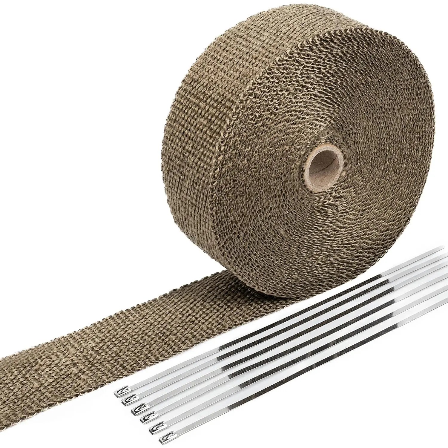 Titanium Exhaust Wrap with Volcanic Rock (2 in x 50 ft), 1400F Direct Heat Resistant, Universal Fit for Cars, Includes 12" Stainless Steel Locking Zip Ties Pack for Car & Motorcycle Headers