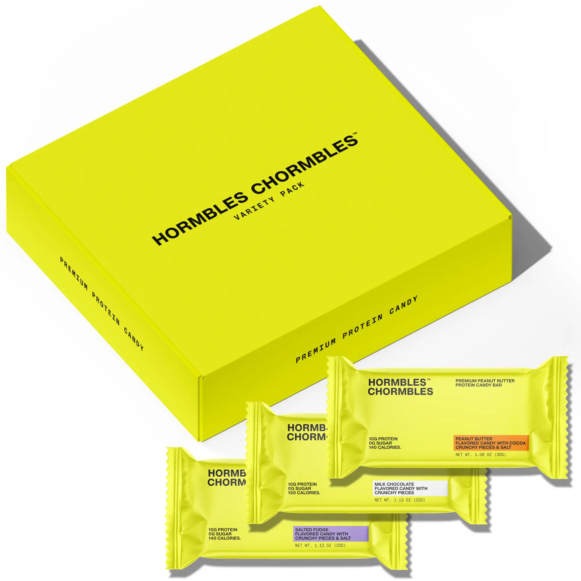 Hormbles Chormbles Protein Candy Bars - Variety Pack: Milk Chocolate, Peanut Butter & Salted Fudge (10g Protein, 0g Sugar) - 9 Pack Box