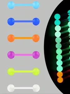 6Pcs 14G Glow in Dark Tongue Rings Flexible Acrylic Mix-color Straight Barbell Nipple Ring Retainer Body Piercing Jewelry for Women Men 12-18mm Bar Various Lengths Standard Gauge