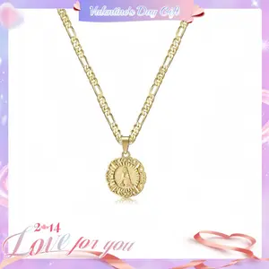 [Valentine's Day Gift] Plated Initial Necklace with Round Letter Pendant, Capital Monogram Alphabets A-Z, Unisex Casual Accessory