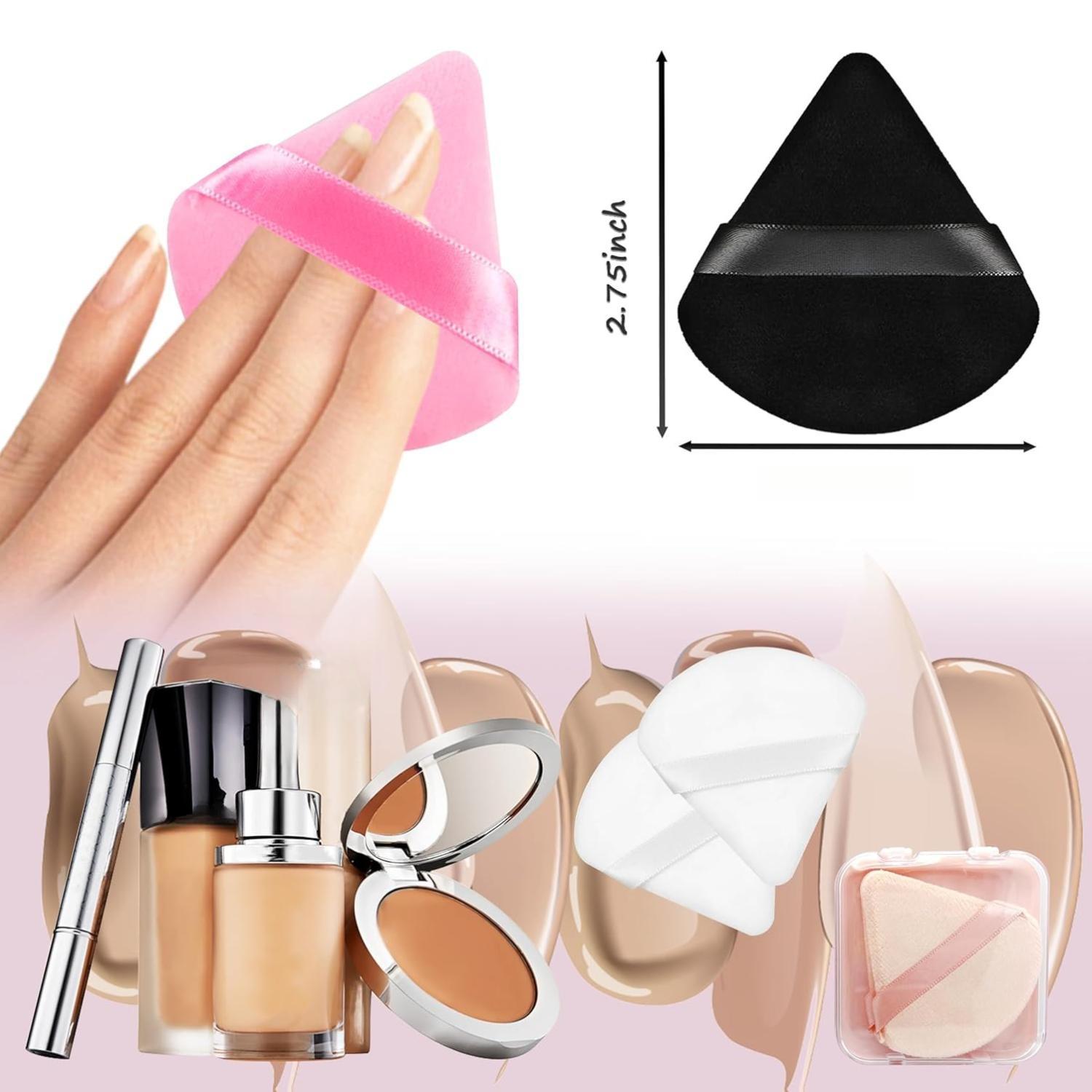 8 Pieces Triangle Powder Puff with 4 Travel Cases Soft Velour Makeup Sponge Blending Puff for Loose Powder and Foundation Beauty Tools