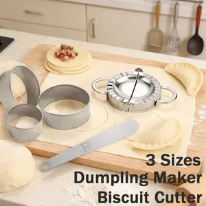 2/3 piece Stainless Steel Dumpling Maker Set - 3-in-1 Dumpling Skin Cutter, Filling Spoon & Dumpling Press, Professional Asian Food Prep Tools for Kitchen, Food Grade & Easy to Clean, Kitchen Gadget