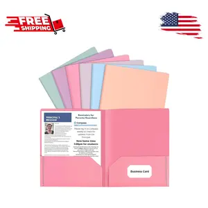 6 Pack Colored File Folders with Pockets and Business Card Holder, Pastel
