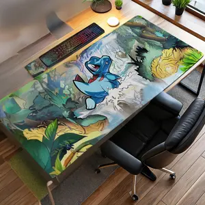 PKM Playful Totodile Jungle Mouse Pad Waterfall Cozy Gaming Desk Mat Anime Setup Mat Mousepad Playmat Anime