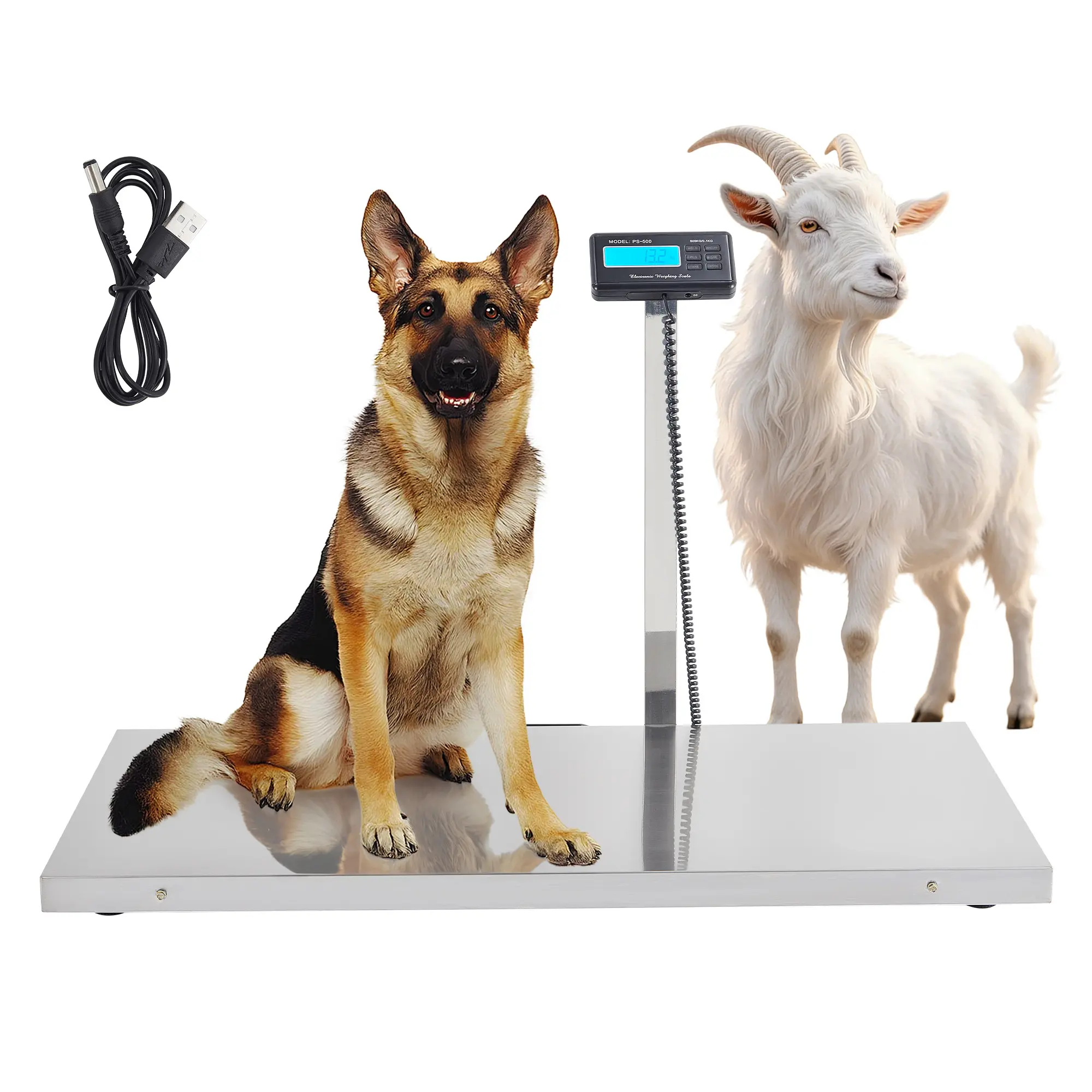 Digital Livestock Scale 1100Lbs Heavy Duty, 40.5"x20.9" Stainless Steel Platform, Veterinary Farm Animal Scale for Dogs Pigs Goats, kg/oz/Lb