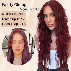 Long Wavy Wine Red Wig for Women 26inch Burgundy Middle Part Wig Natural Looking Heat Resistant Synthetic Wigs for Girls Cosplay Daily Party Use hair synthetic heat hairstyle gorgeous fashion fluffy wig comfortable hairpiece