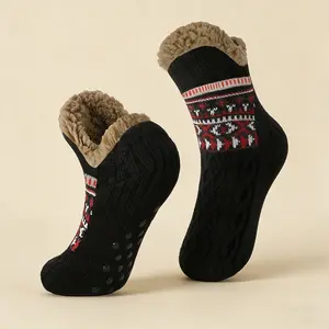 Men's Knitted Indoor Home Slippers Socks Plush Carpet Non-Slip Adult Floor Socks for Home Comfort Sleep