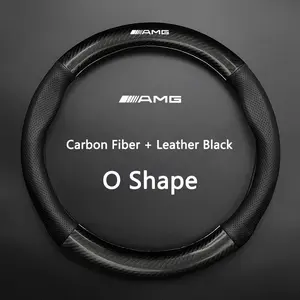 Leather Carbon Fiber Car Steering Wheel Cover for Mercedes-Benz Gle63, Cls63, Glc63, W204, W205, C63, W212, W213, E63, W222, S63 Amg