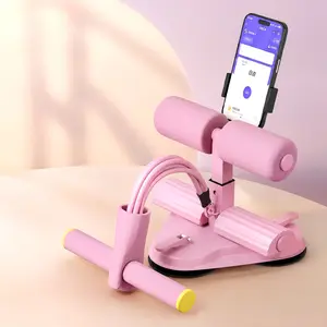 Multi-functional Sit Up Bar with Resistance Bands & Phone Holder, Portable Floor Suction Workout Equipment for Home Gym, Core Strength & Full Body Toning - Pink