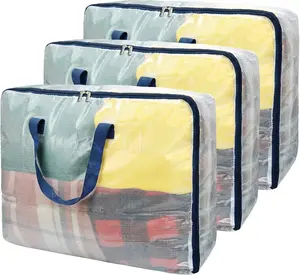 Clear Zipper Storage Bags, 75L Extra Large Capacity 3 Pack - Closet & Underbed Storage Organizer for Clothes Bedding Comforter Toys Pillow & Blanket